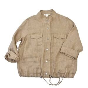C&C CALIFORNIA 100% Linen Utility Jacket Snap Front Large